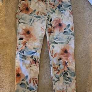 Chico's Floral Print Jeans - Orange, Green, Cream